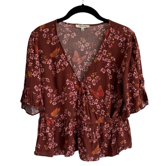 Madewell Tie-Sleeve Wrap Top in Butterfly Sanctuary, Size 2 - Picture 5 of 10